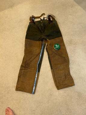 Vintage Filson Single Tin Cloth Hunting Brush Pants with Leather Braces